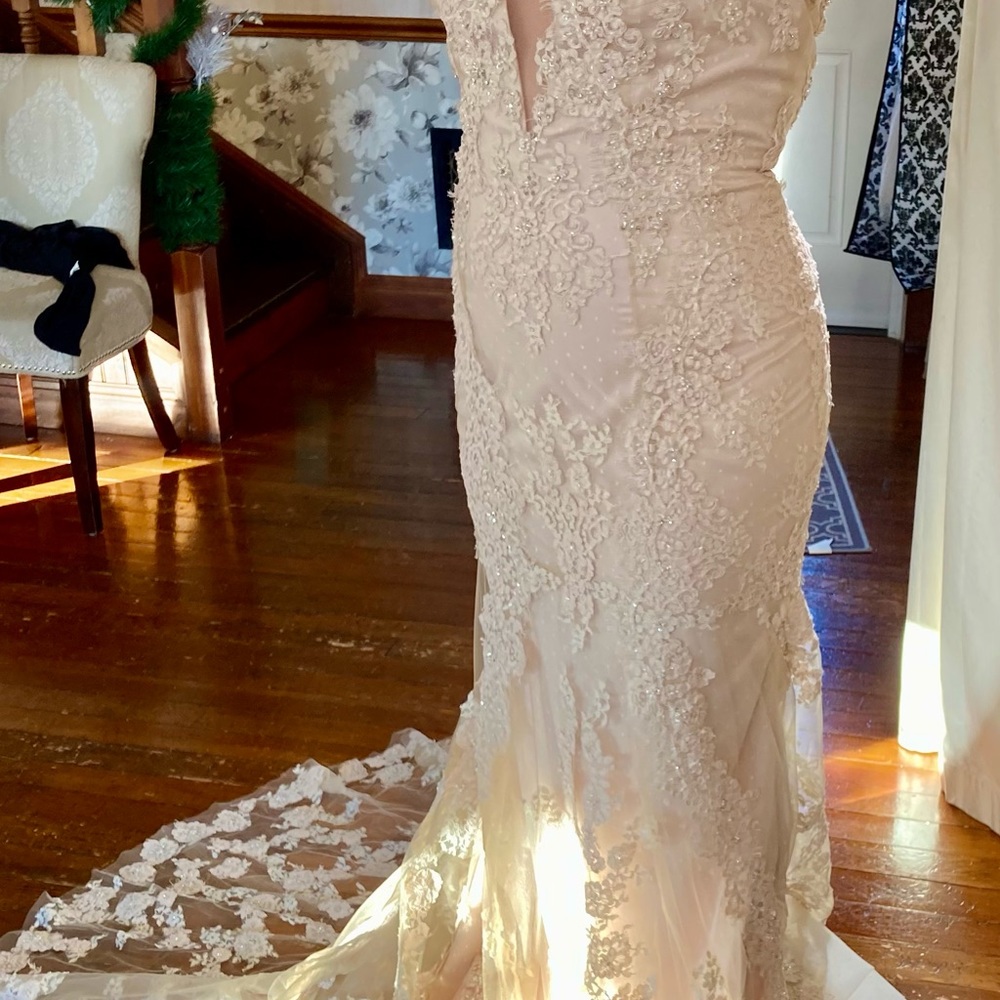 Blush Rhinestone & Lace Wedding Dress